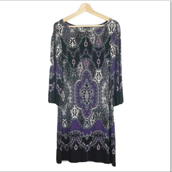 Muse Tunic Dress Printed 3/4 Sleeves Purple Sz 6 - Picture 1 of 10